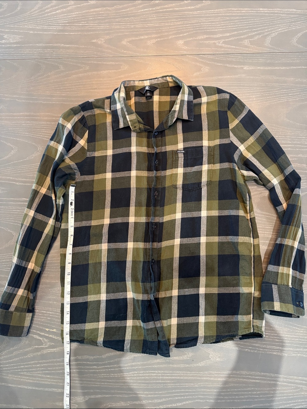 Volcom Men's Olive, Black & Cream Plaid Button-Down Shirt